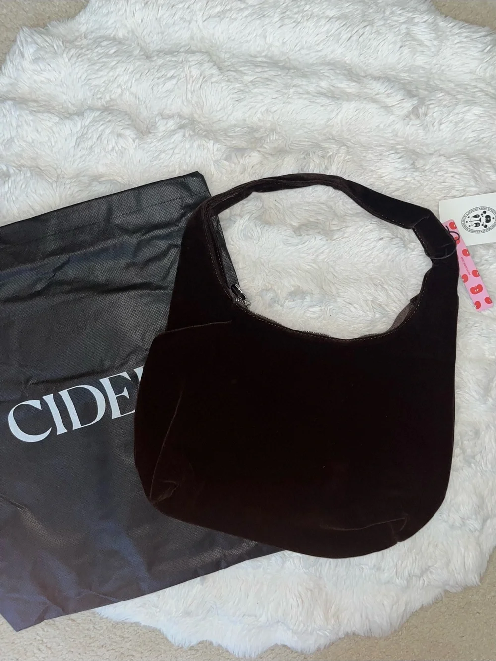 ✨NWT Cider Dark Brown Velvet Suede Hobo Shoulder Bag NWT + Dust Bag